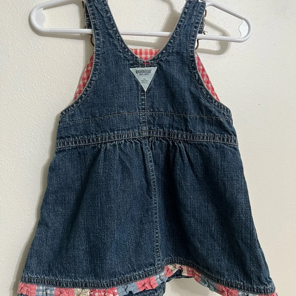 Vintage Y2K OshKosh B'gosh Denim Overall dress with Pink Gingham Lining
